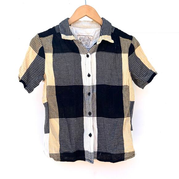 Ace & Jig Button Down Top Checkered Patchwork XS Cotton Black Yellow Shirt - Picture 1 of 5